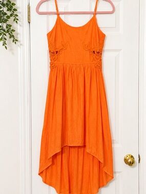 Maurices Orange High Low Dress Crochet Lace Spaghetti Strap Size 3/4